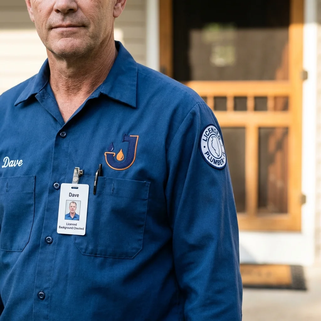 Licensed plumber showing ID badge in Maryville, IL