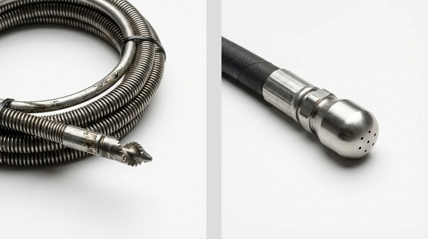 Drain snake cable and hydro jetting nozzle used for drain cleaning in Maryville, IL