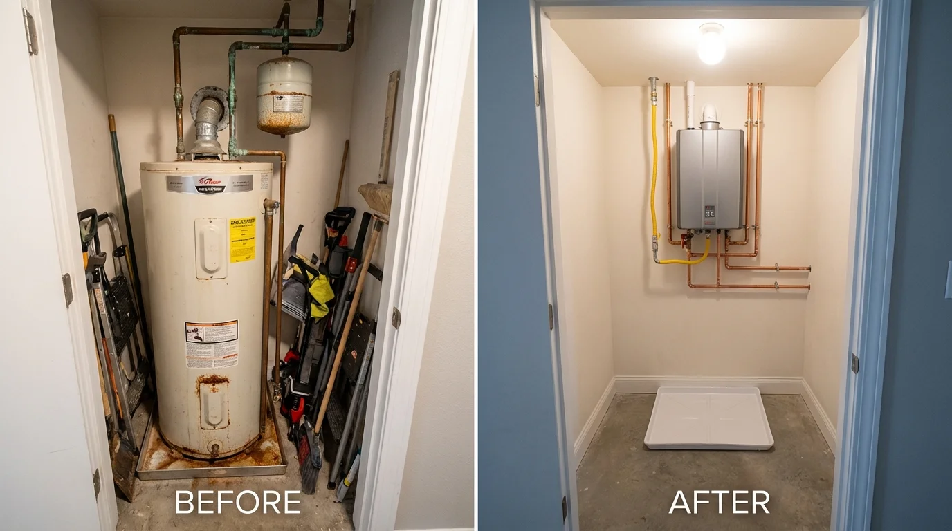 Tank water heater versus wall-mounted tankless unit comparison for Maryville, IL homeowners